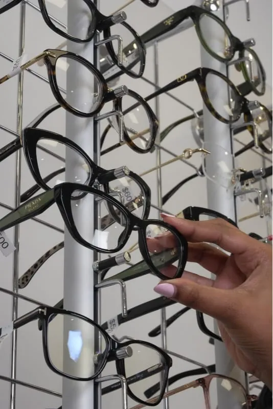 Wall of eyeglass frames on display at Haven View Optics